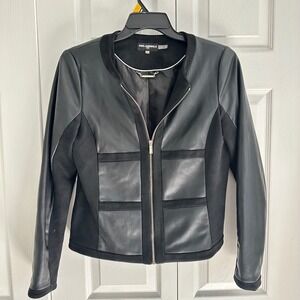 Karl Lagerfeld Paris Black Faux Leather Suede Moto Jacket Womens Size 10